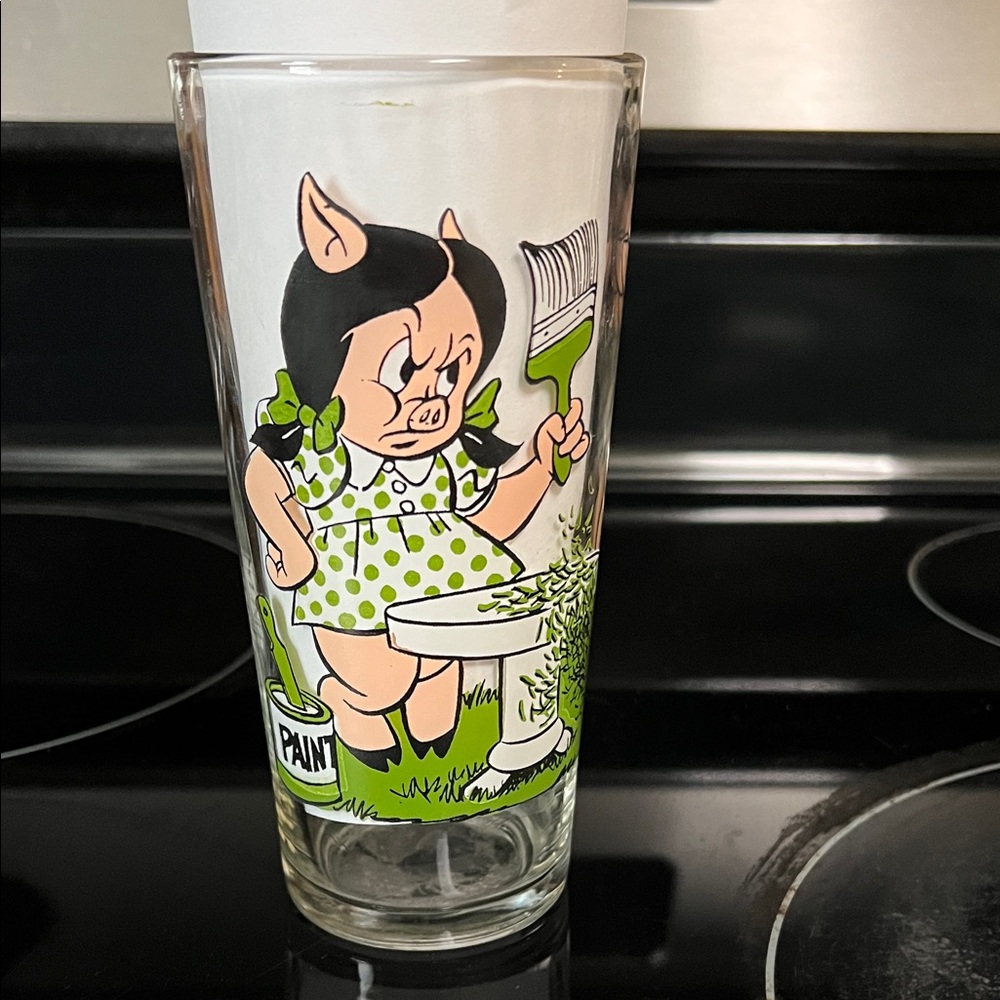 Vintage Pepsi Collector Glass with White Logo Porky Pig and Petunia